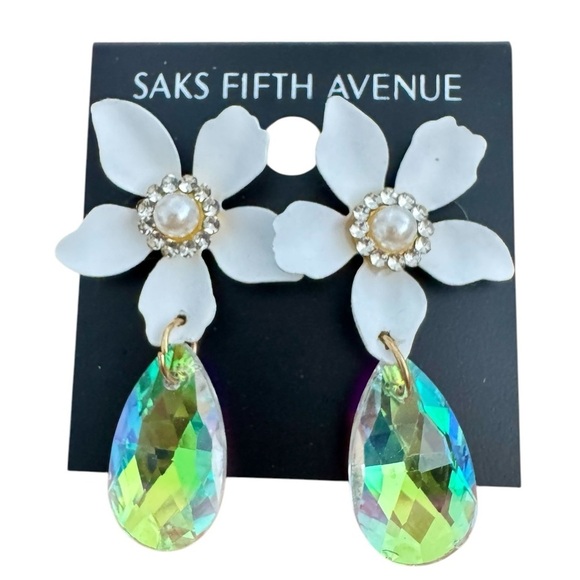 Saks Fifth Avenue AB Crystal Flower Statement Earrings - Picture 2 of 9